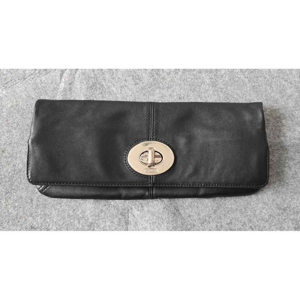 Coach Y2K Madeline Leather Foldover Turnlock Clutch F13580 in black VGUC